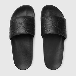 GUCCI Men’s Demetra GG Leather Slides - Black